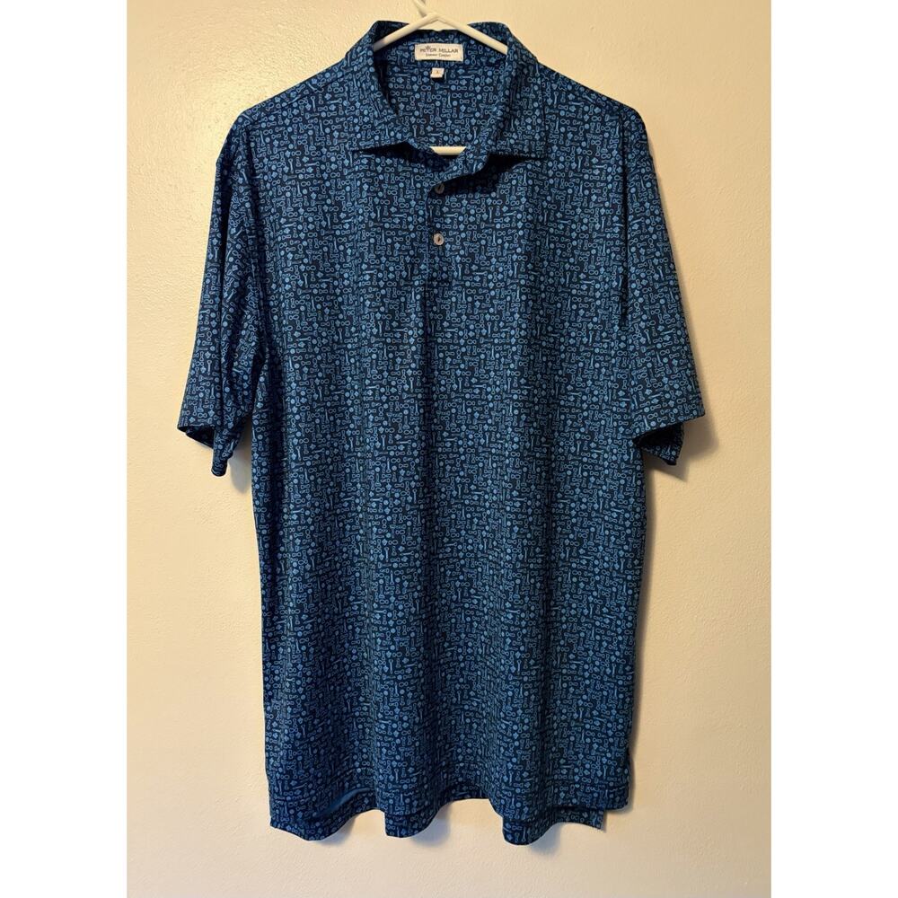 Peter Millar Polo Shirt Summer Comfort Mens Large Blue Graphic Print Golf Tee - Picture 2 of 10